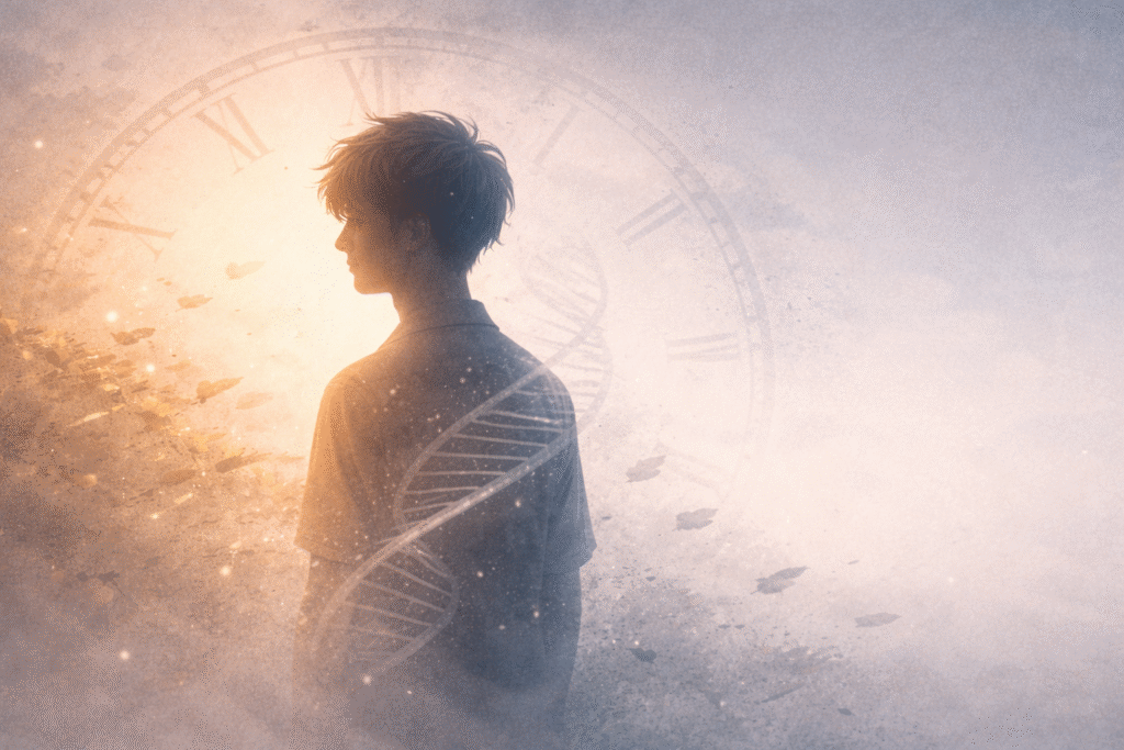 Human silhouette questioning aging reversal and time