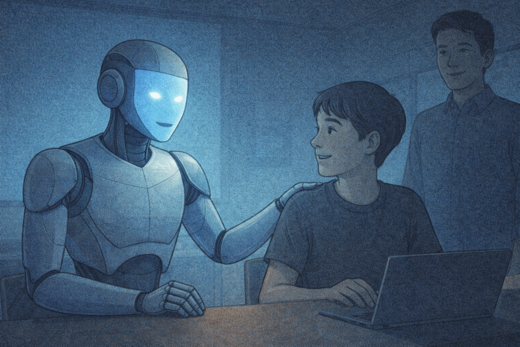 Human teacher and AI supporting student learning together