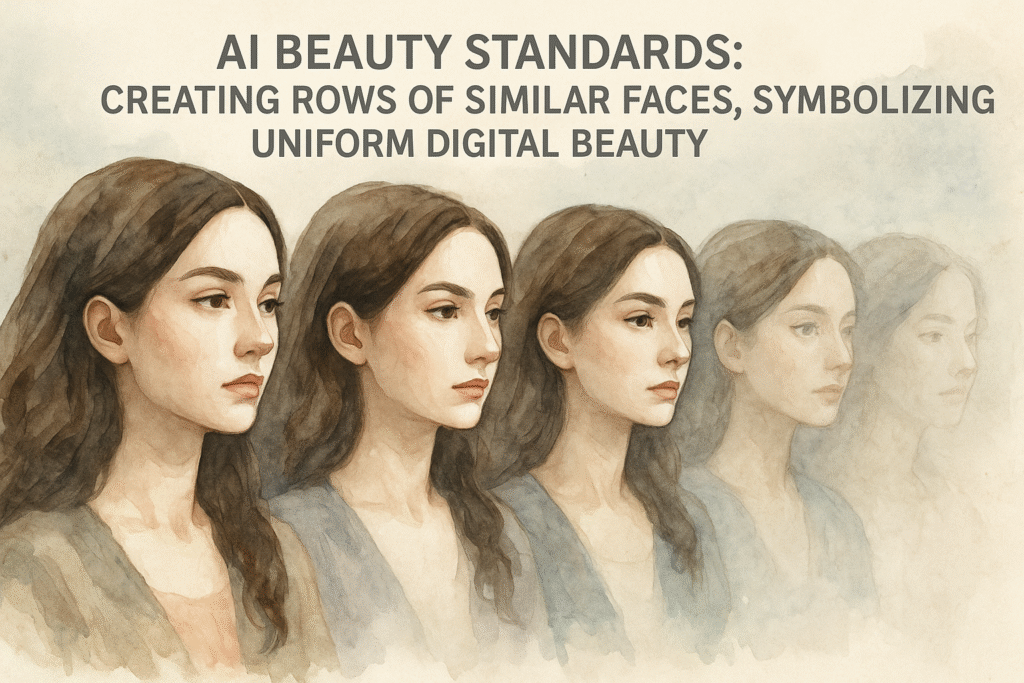 AI beauty standards illustration with similar faces