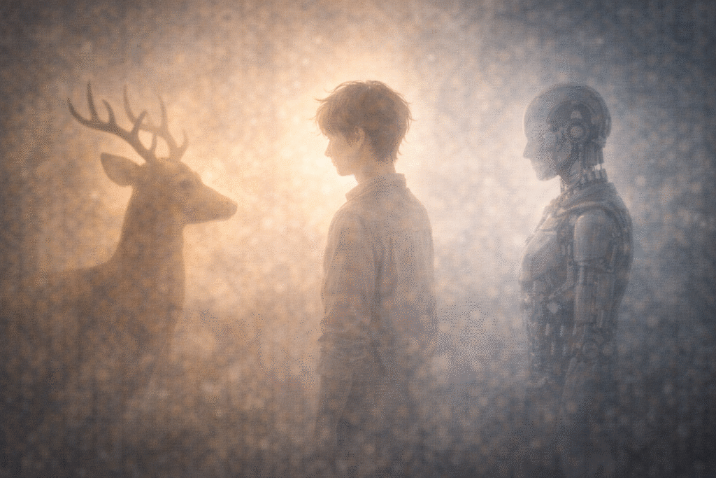 Questioning anthropocentrism through human, animal, and AI coexistence