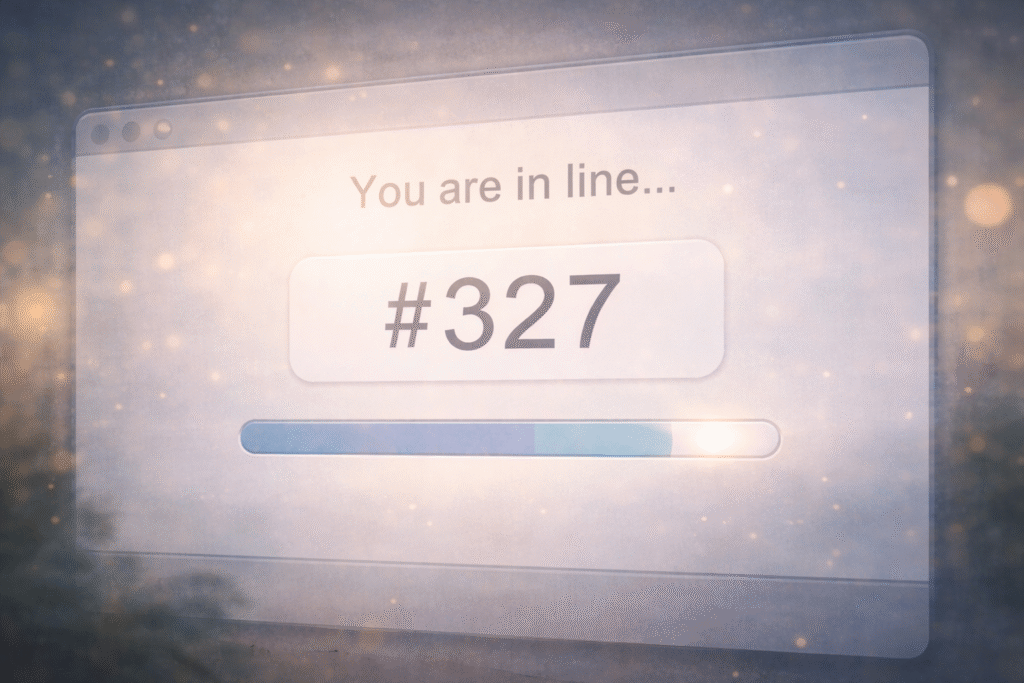 Digital waiting queue on a screen representing online waiting