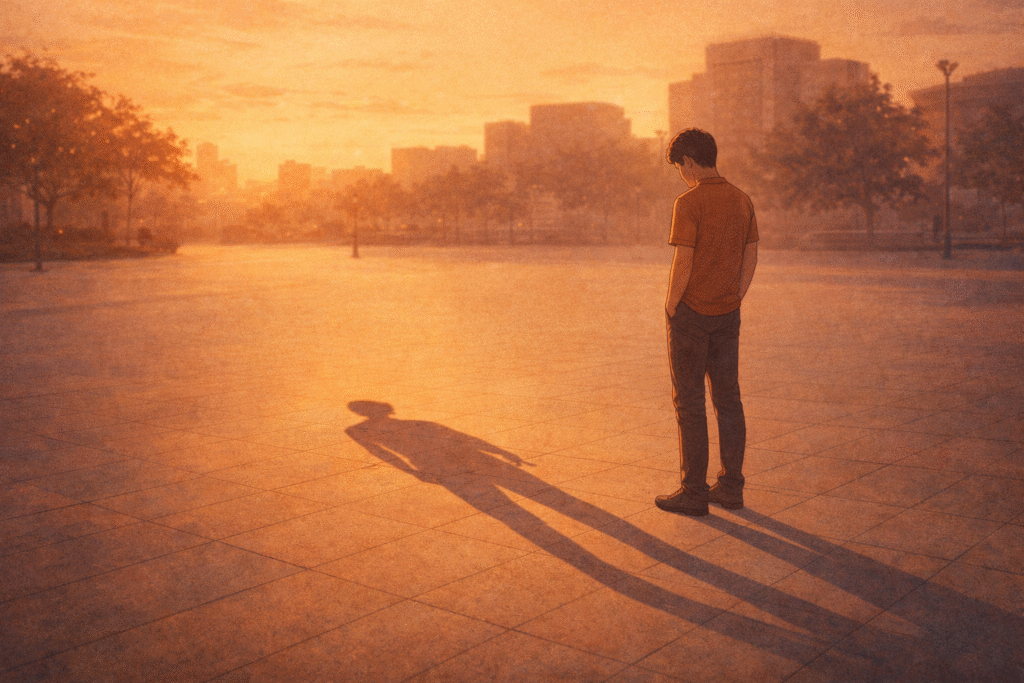 A young person reflecting on democracy at sunset