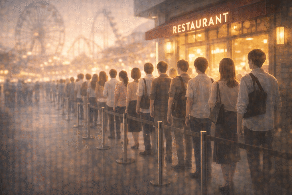 Long queue outside a popular place signaling value and demand