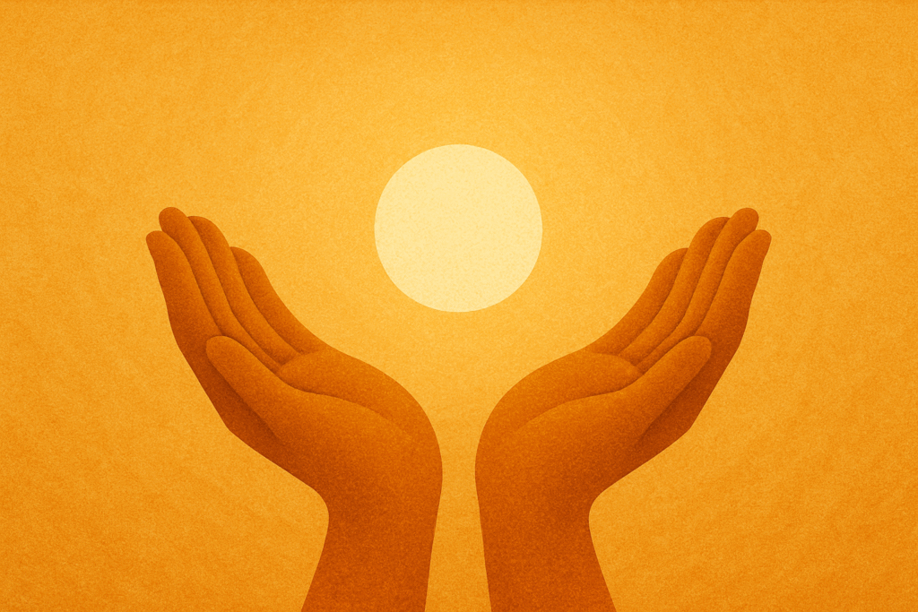 Hands gently holding a warm glowing moment symbolizing meaningful time.