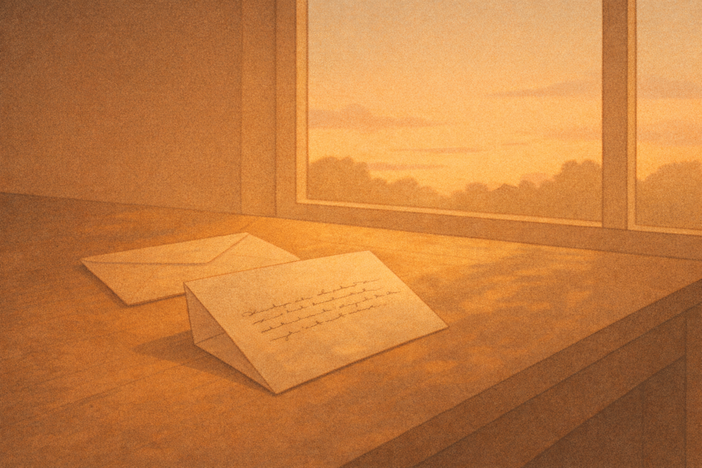 Writing a handwritten letter in warm window light