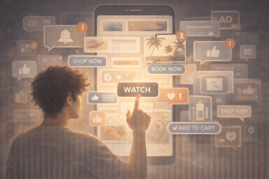 Individual facing algorithm-driven choices on a digital screen