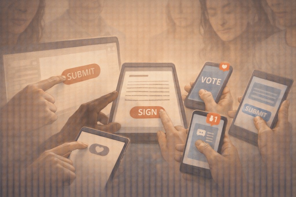 Citizens engaging in click-based political participation online