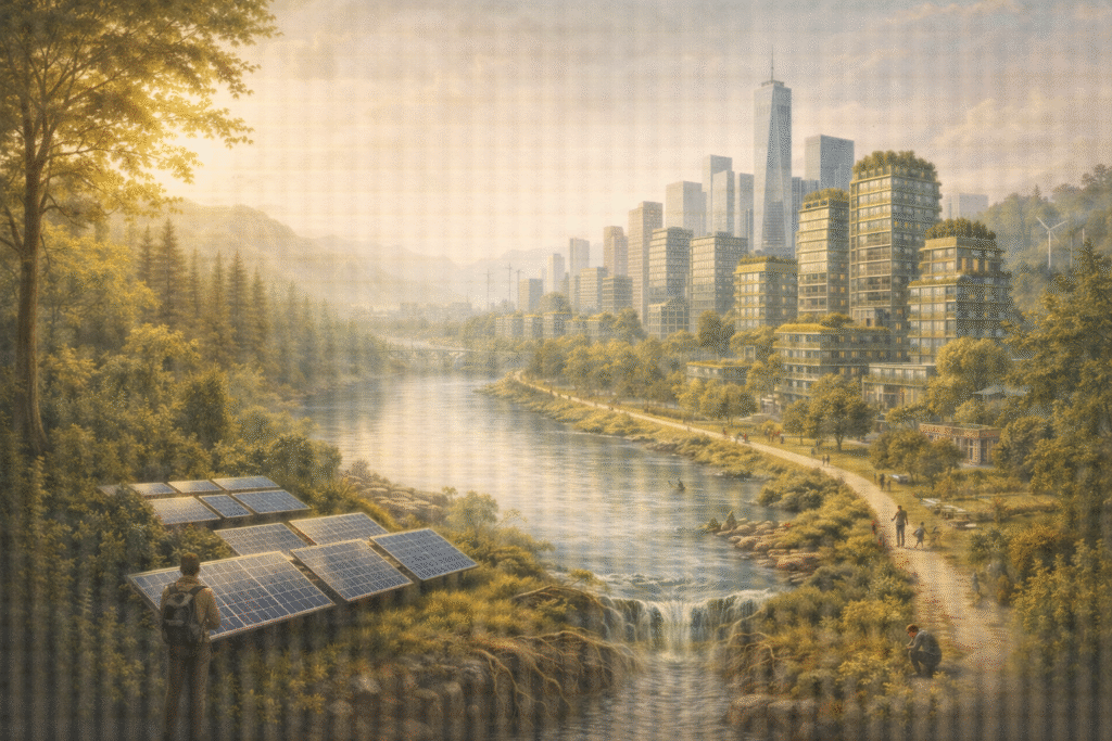 Sustainable city and nature coexistence symbolizing ecological coexistence