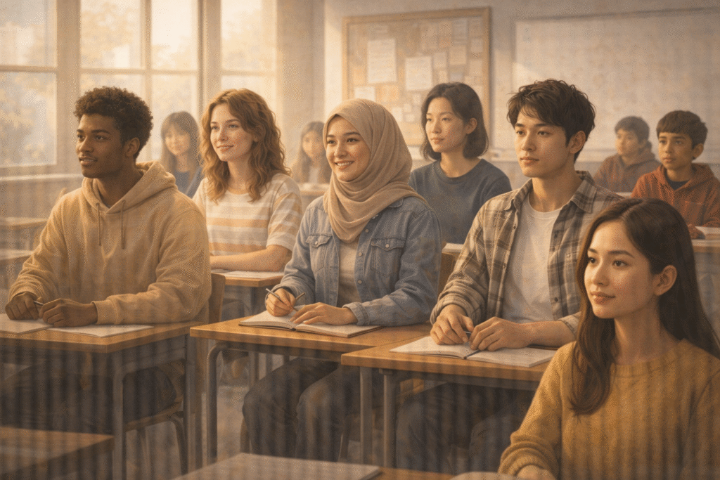 diverse students sharing a classroom environment