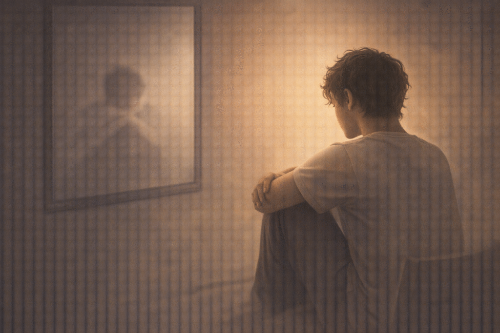 Person reflecting calmly on inner emotions and self-worth