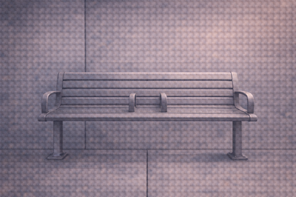 Hostile bench design discouraging rest in public space