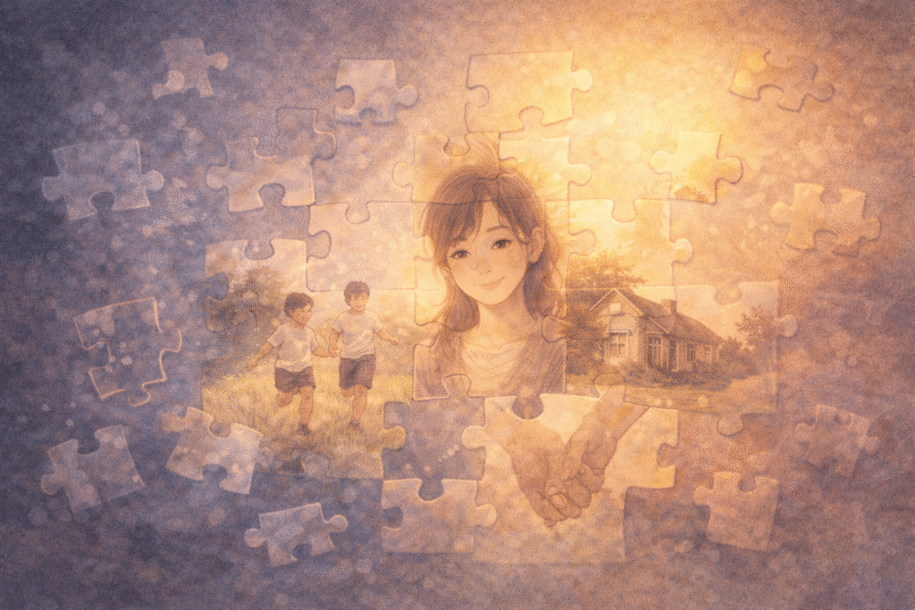 Human memory shown as a constantly reconstructed narrative rather than a fixed record