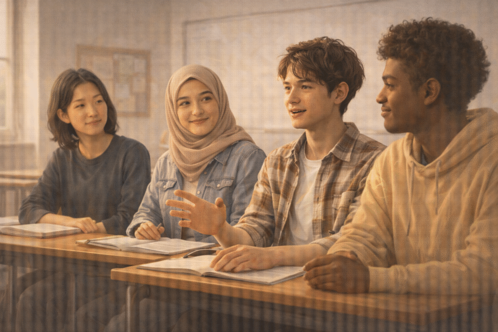 students practicing respectful listening in class