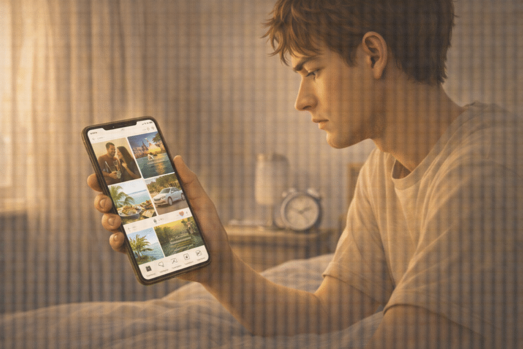 Person scrolling social media and comparing life to others