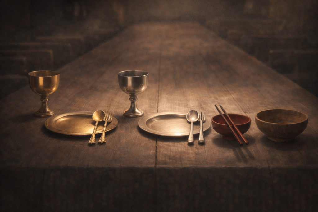 Tableware symbolizing social hierarchy and class power