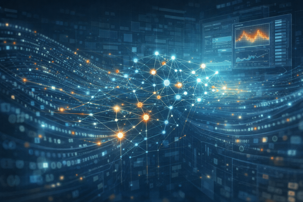 Abstract visualization of artificial intelligence making predictions