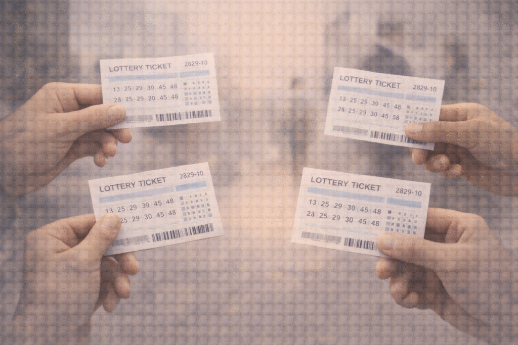 Different people holding identical lottery tickets