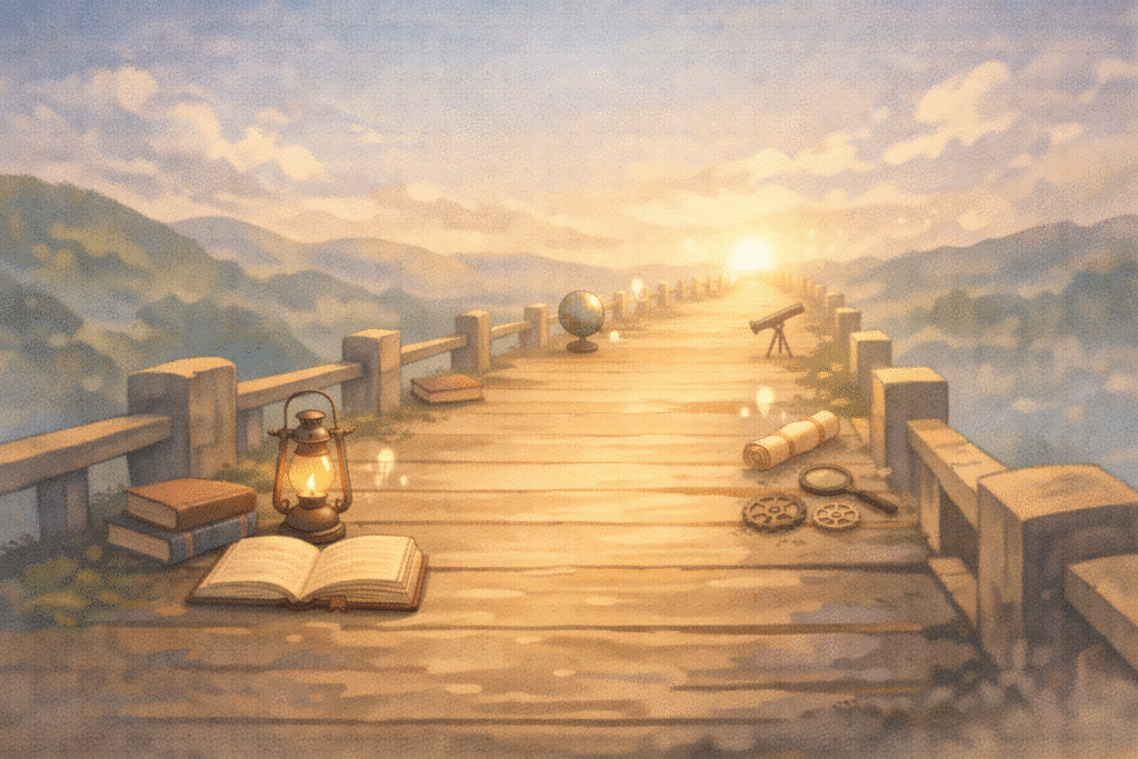 A symbolic path representing gradual human progress through history