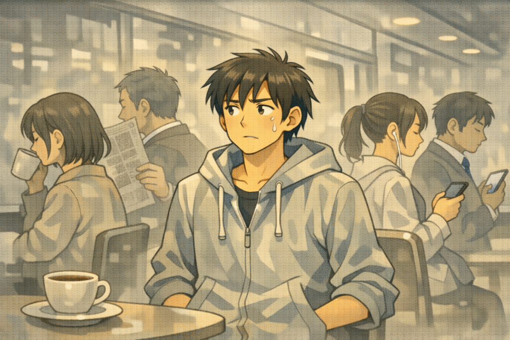 Feeling watched in a public space despite no attention