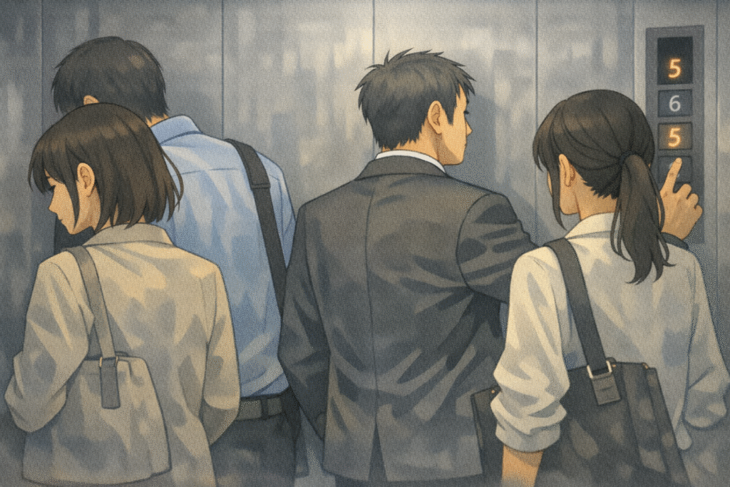Lack of personal space in a crowded elevator