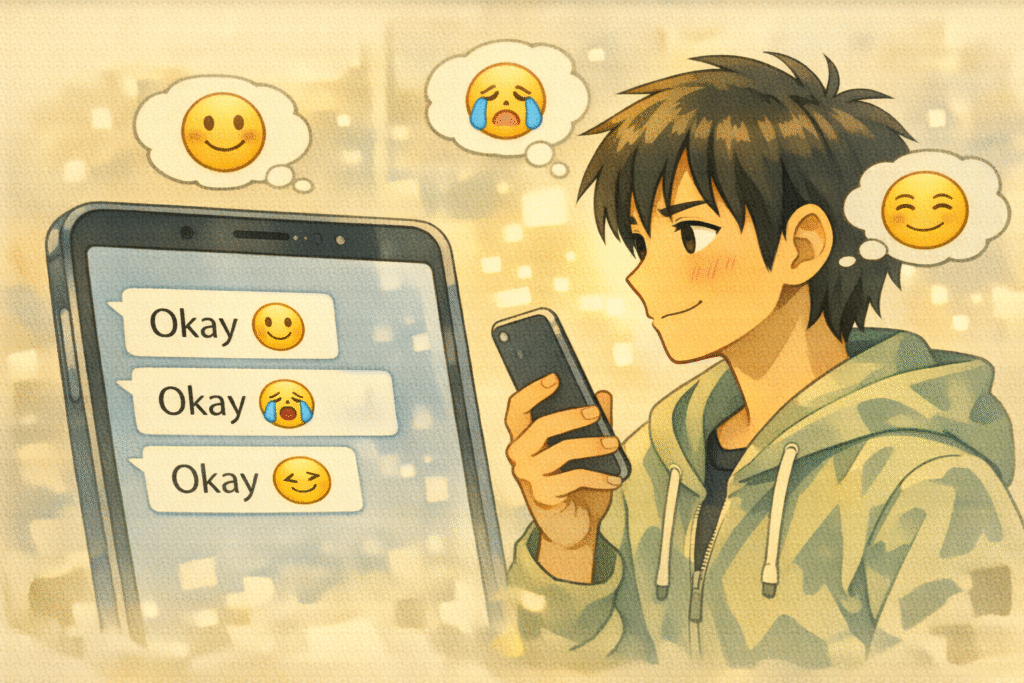 Same text message showing different emotions with emojis