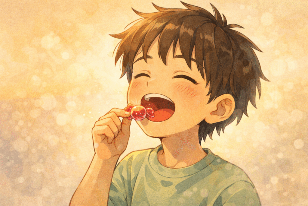 Child enjoying sweetness as instant reward