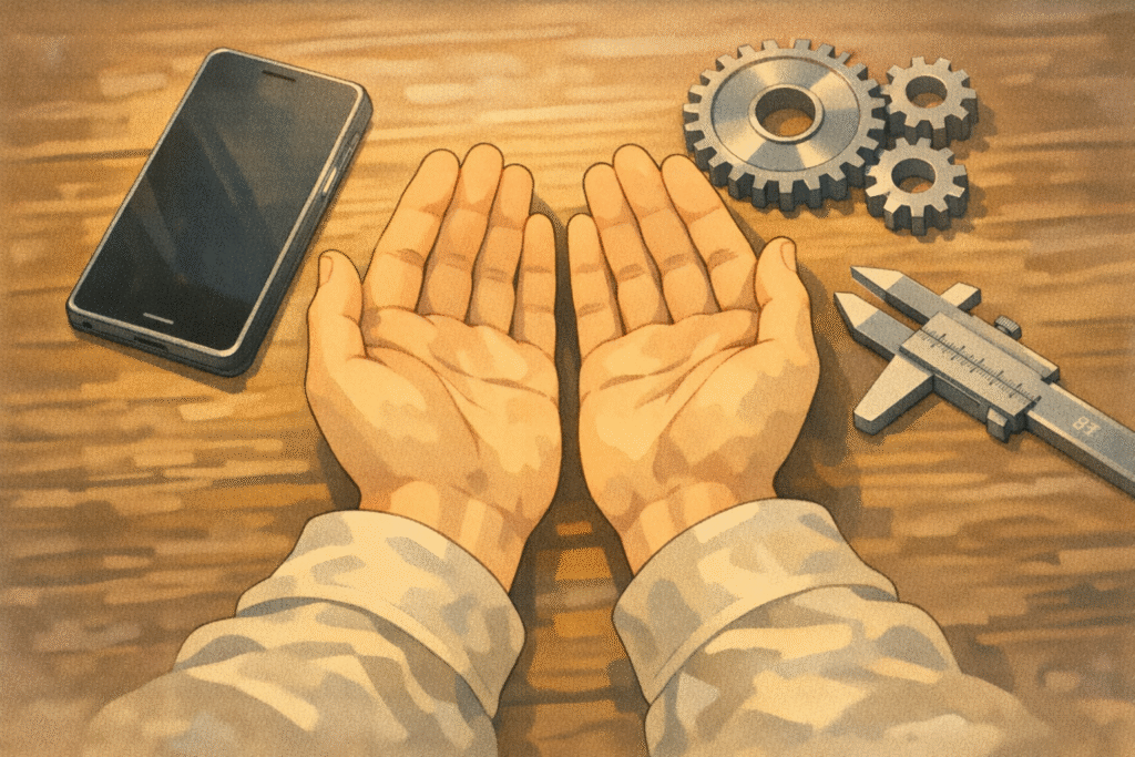 Technology shown as a neutral tool in human hands