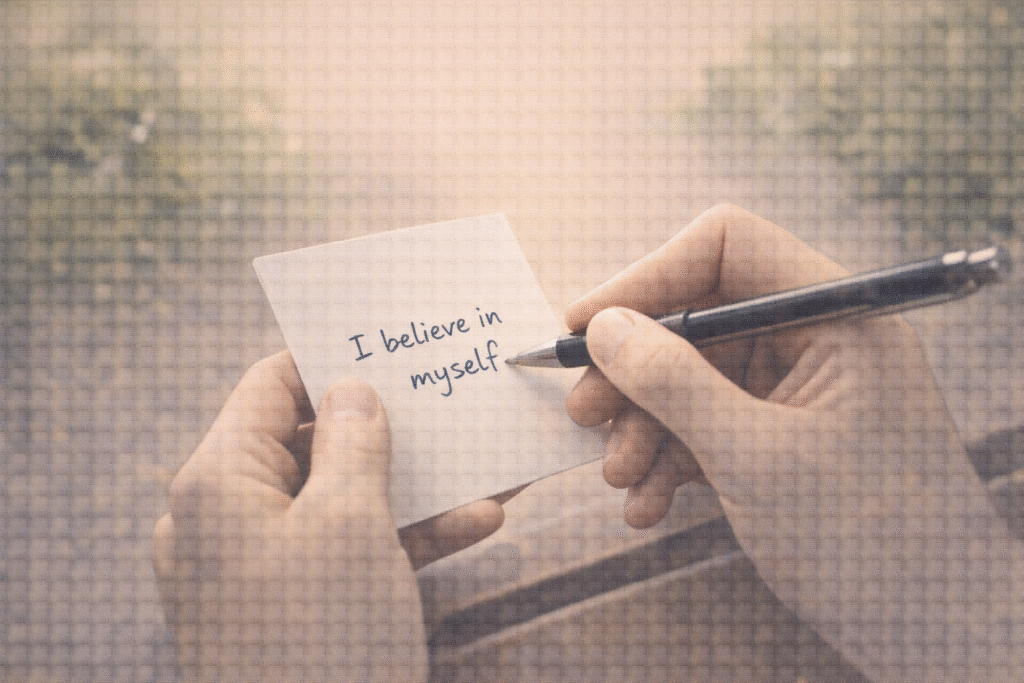 Writing a small note of self-trust by hand