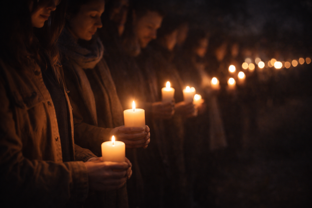 People holding candles during a candlelight vigil