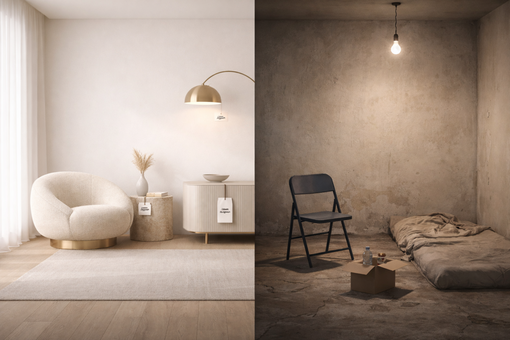 contrast between chosen and forced minimalism