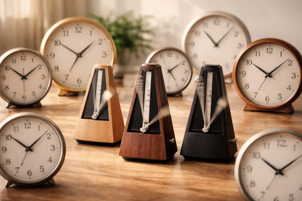 multiple clocks moving at different speeds in harmony