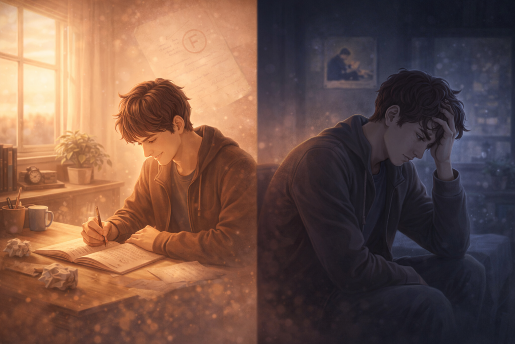 contrast between failure fading and regret lasting