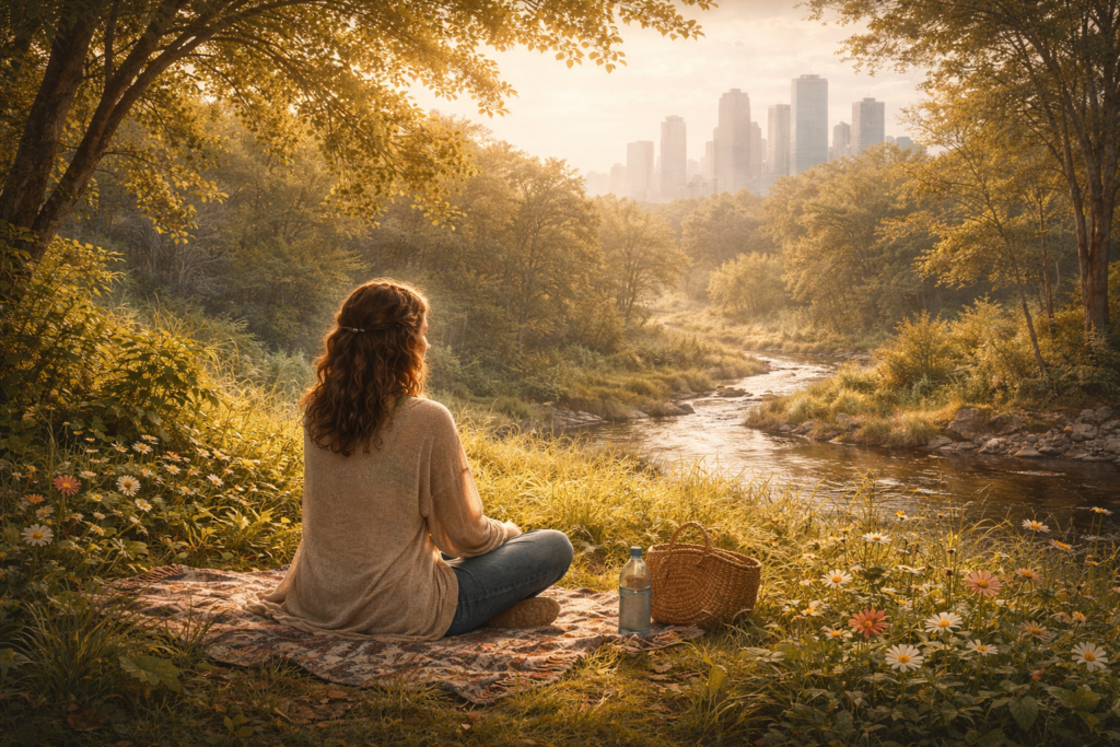 person reflecting peacefully in nature