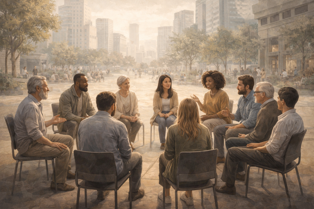 people discussing justice in society