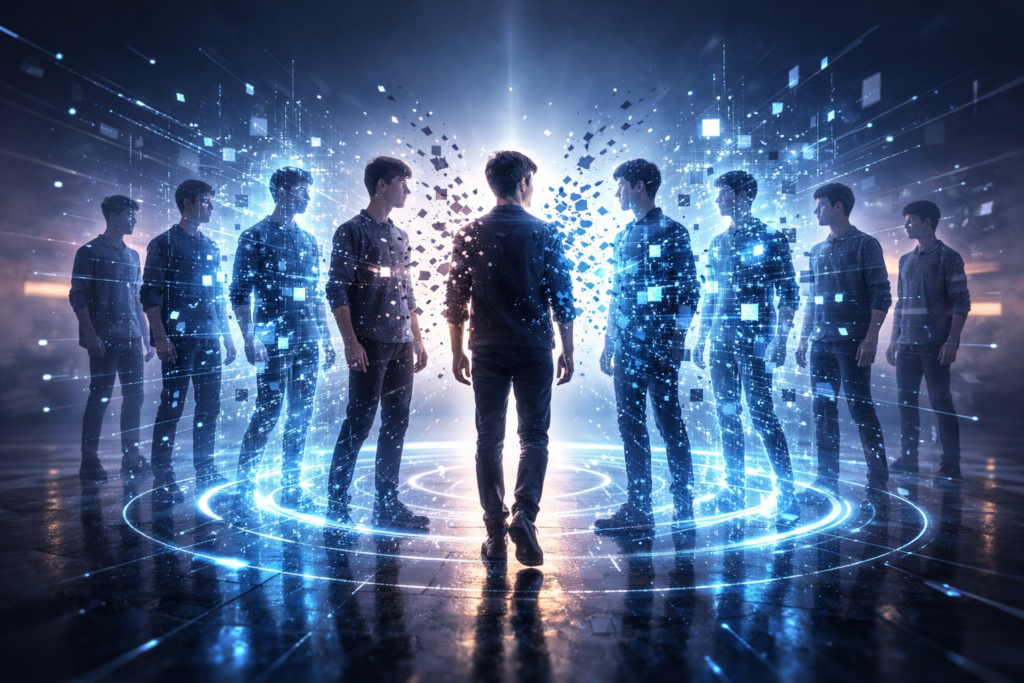 multiple copies of a person representing duplicated identity