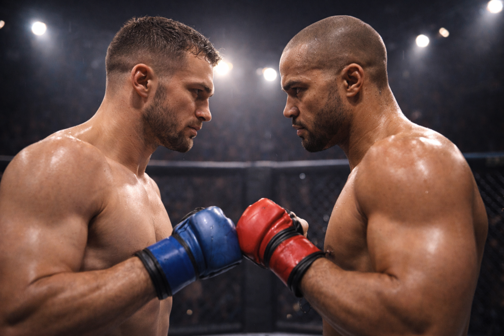 MMA fighters facing off in cage