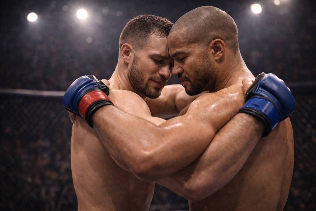 MMA fighters showing respect after fight