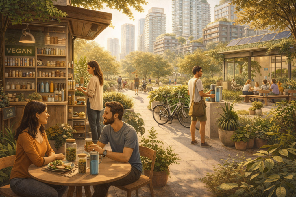 modern eco friendly lifestyle in city