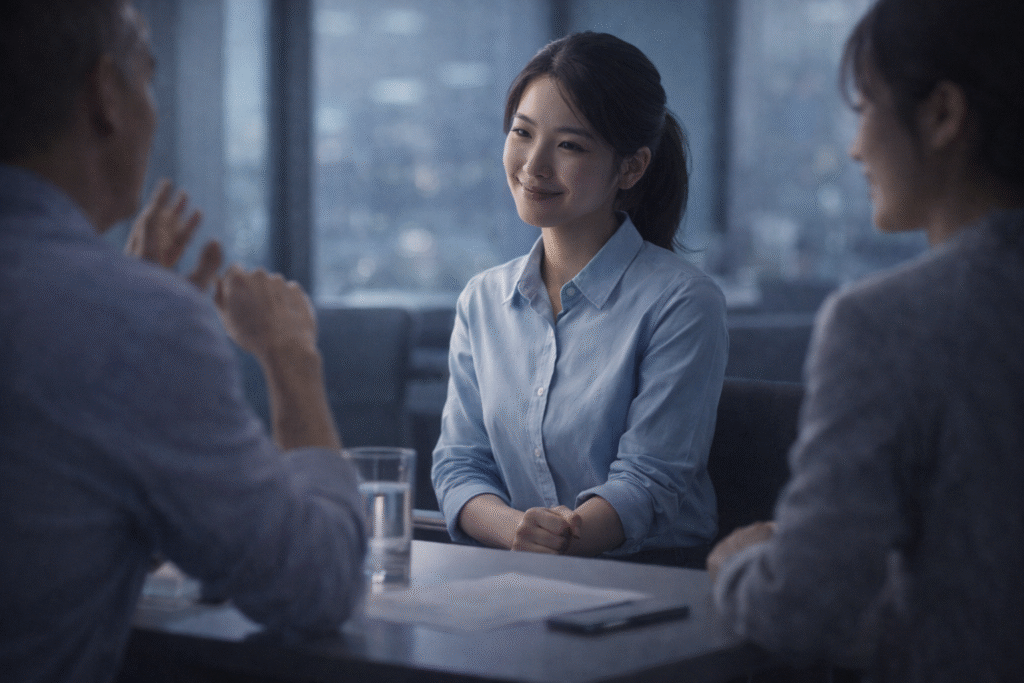 Person suppressing emotion in social situation