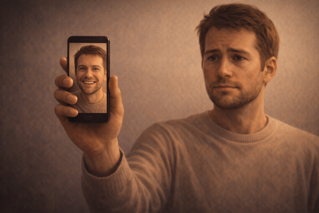 contrast between real self and social media selfie