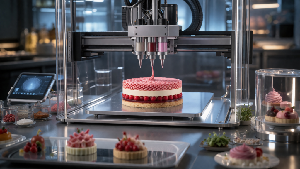 3d printer creating food dessert