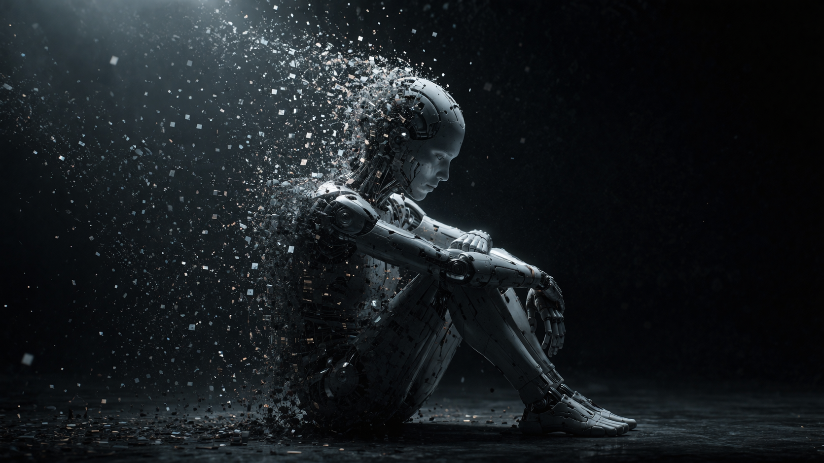 AI contemplating existence in darkness