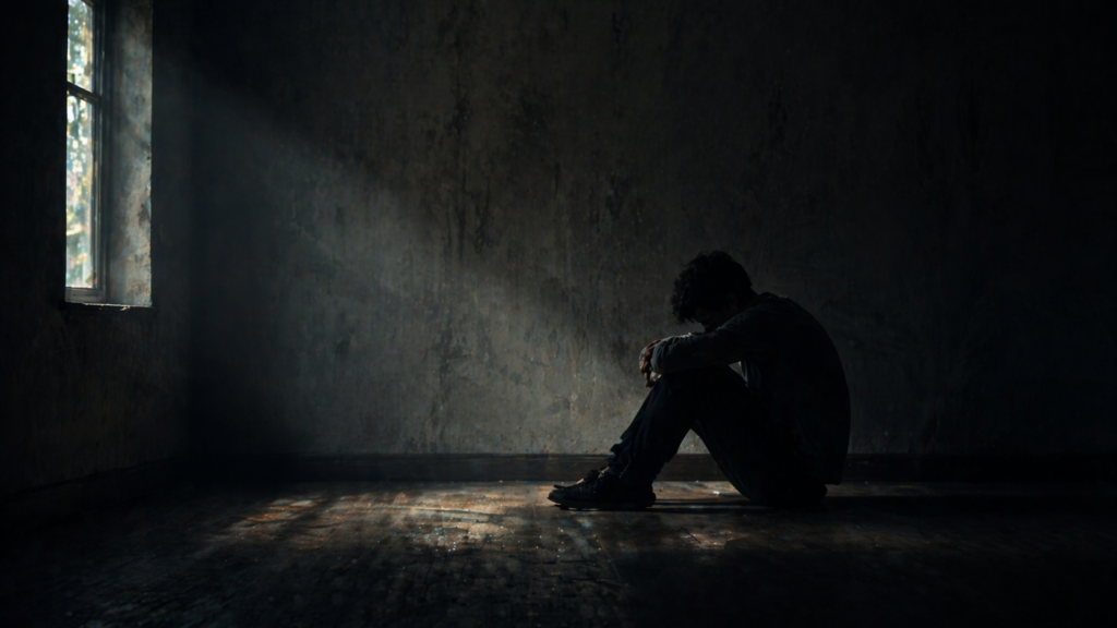 person alone in quiet dark room