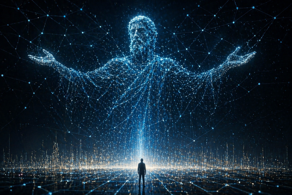 digital network forming god shape