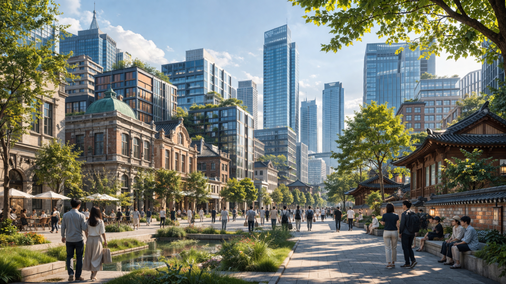 modern and historic buildings coexist