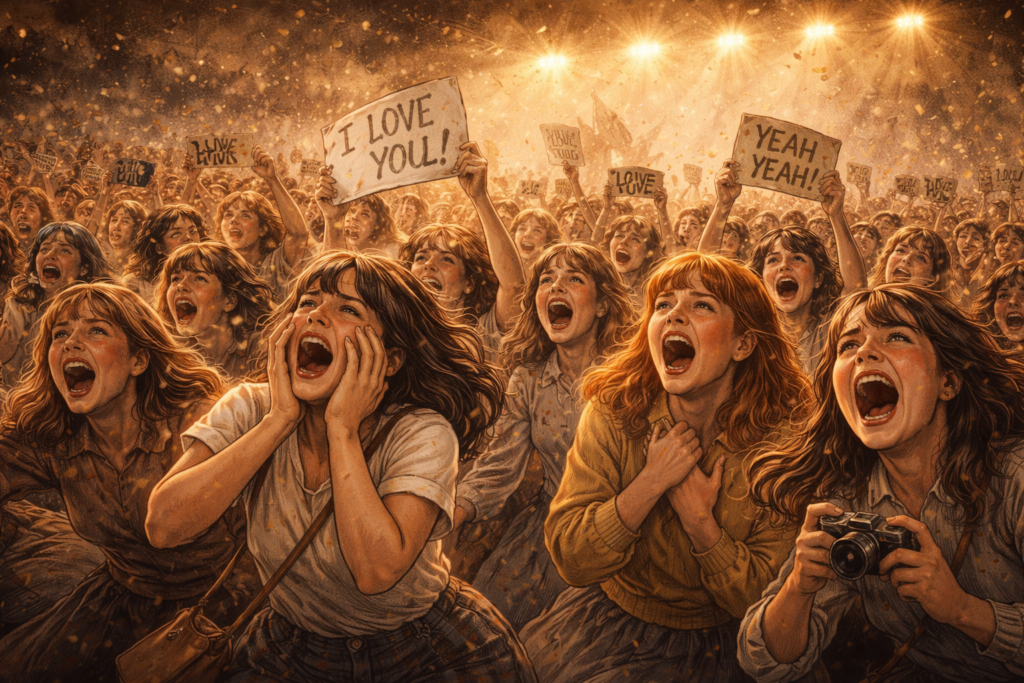 1960s fans screaming at concert