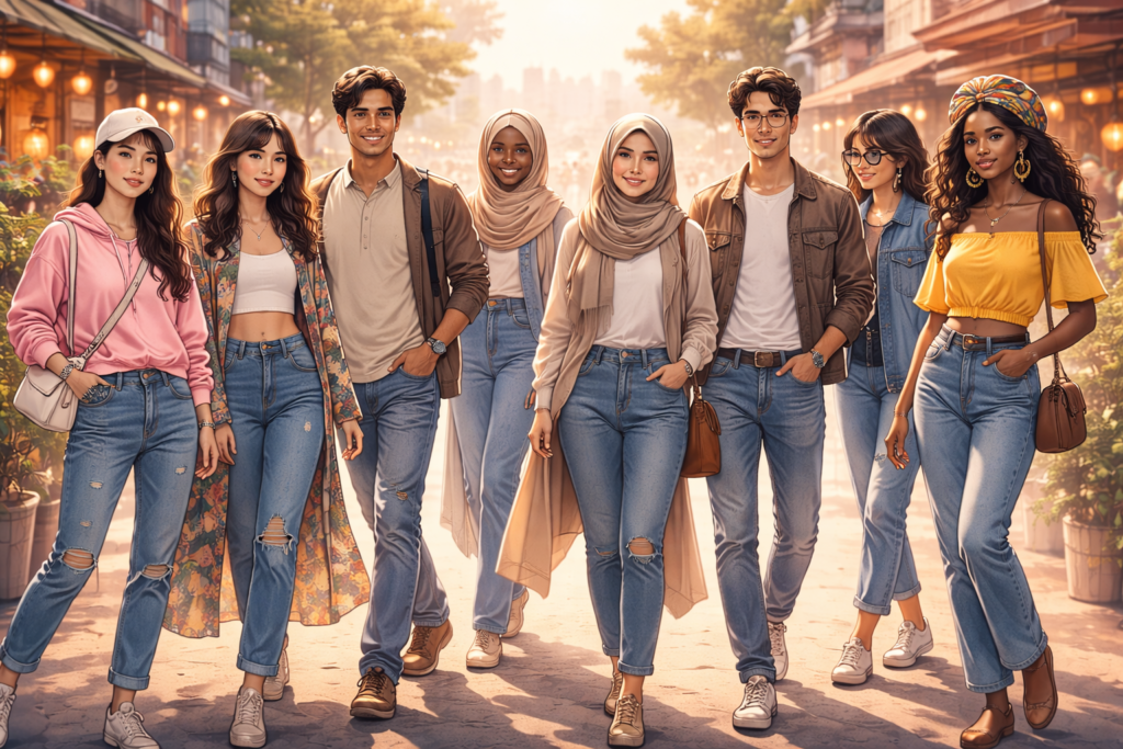 jeans mixed with global styles