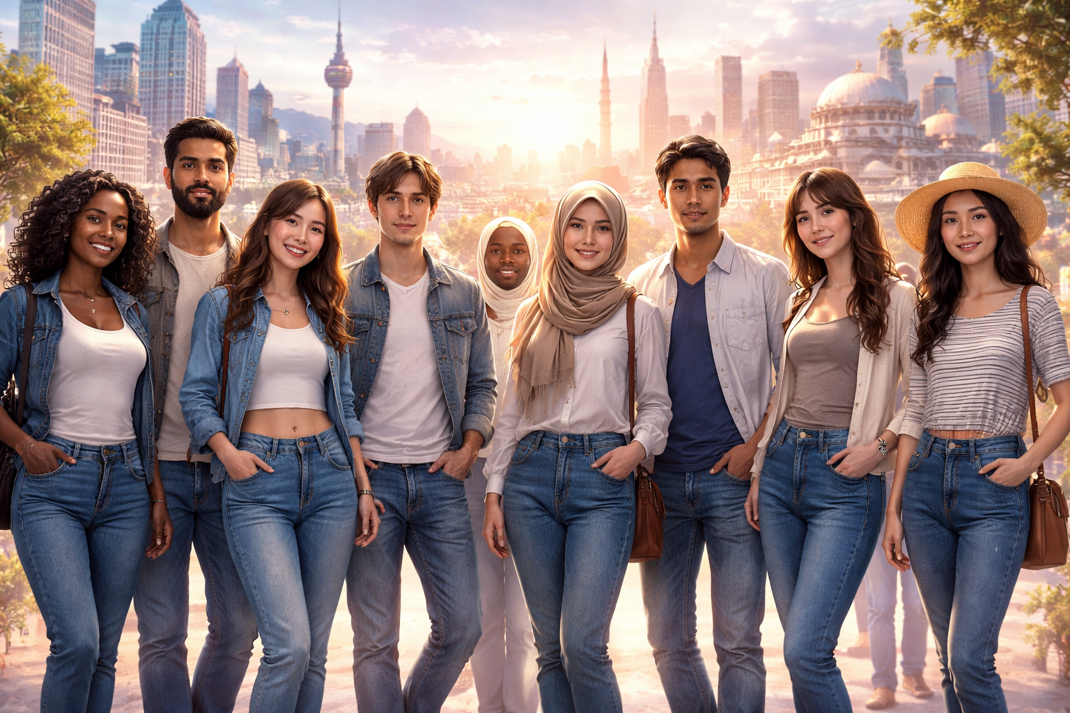 people worldwide wearing blue jeans