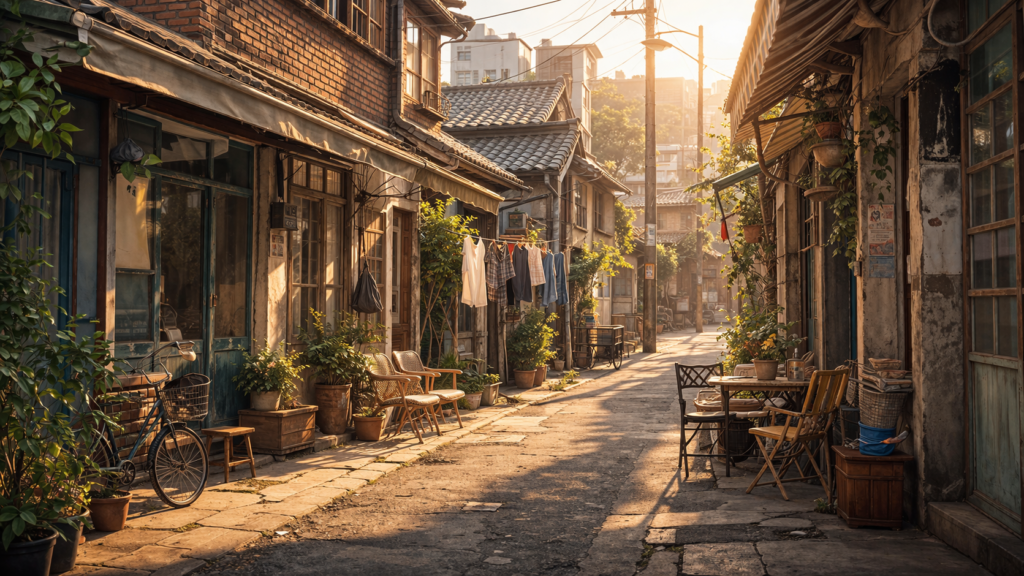 old alley with traces of daily life