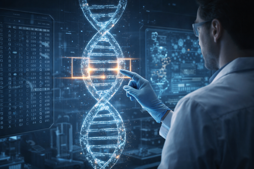 scientist editing DNA sequence